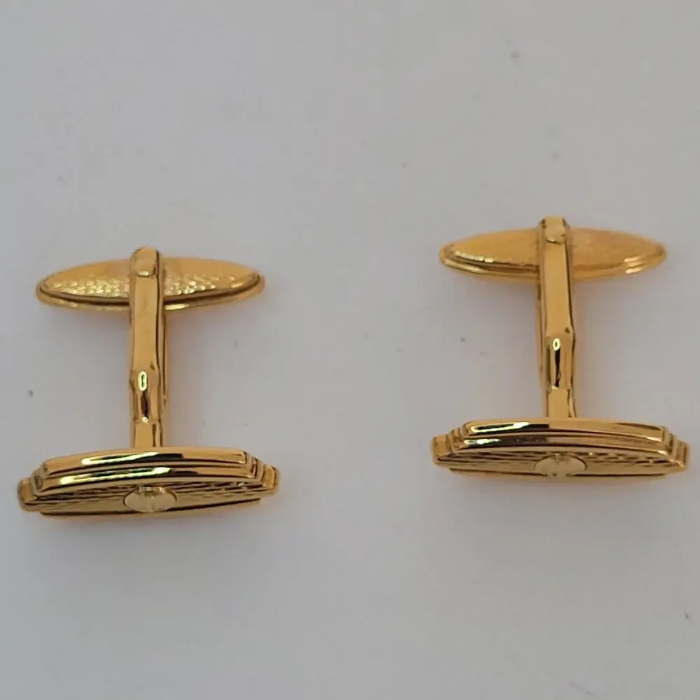 Dunhill D Cufflinks Gold Tone Logo Oval Designer Logo Vintage Retro Geometric